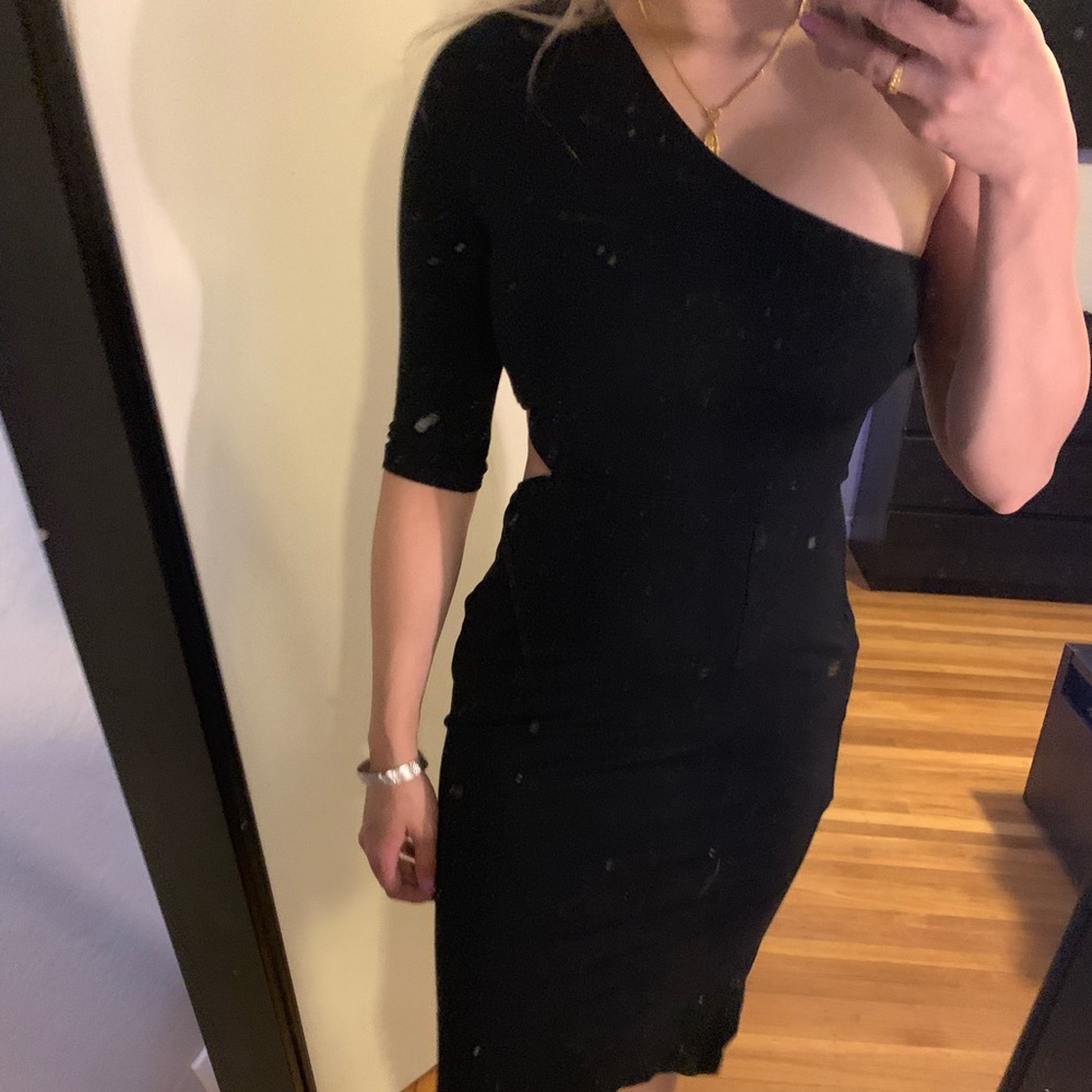 One shoulder cut out midi dress